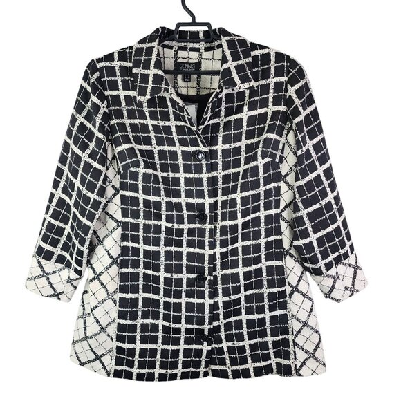 Womens Black & White Checkered Dennis Basso Tweed Jacket Button Front Size 20W - Picture 1 of 11